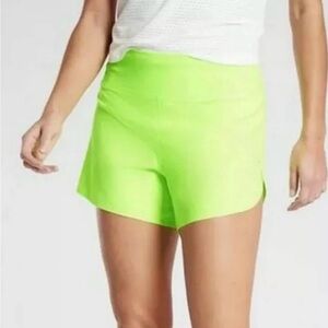 Athleta Green and Yellow Athletic Shorts with High-Waisted Fit
